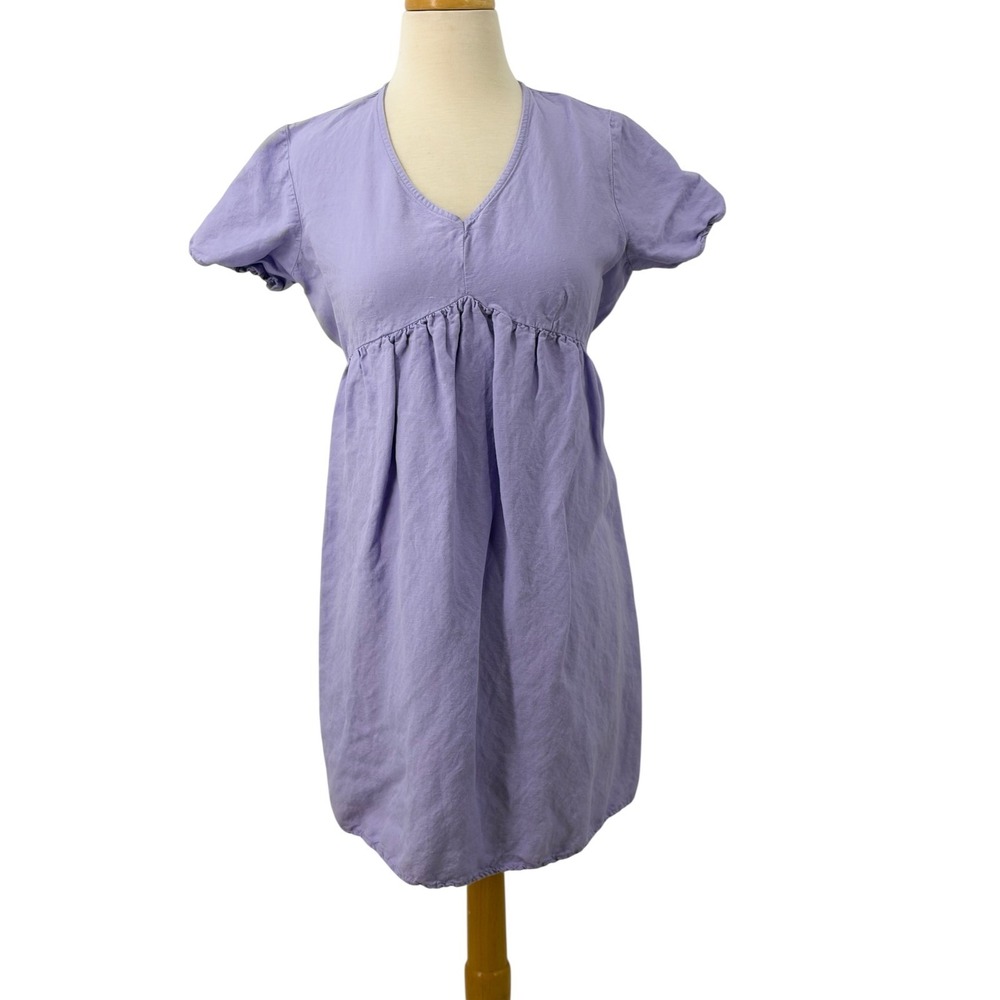 Motherhood Maternity Purple V-Neck Empire Waist Back Tie Mini Dress Womens Small